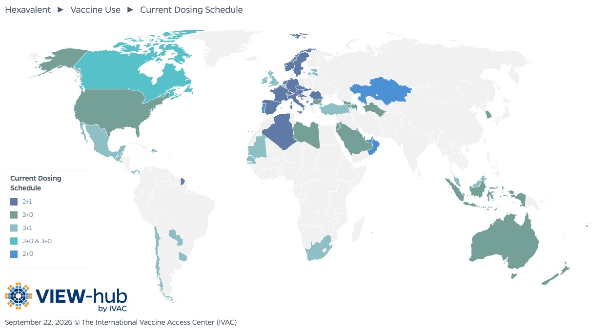 Hexavalent vaccine dosing schedule map