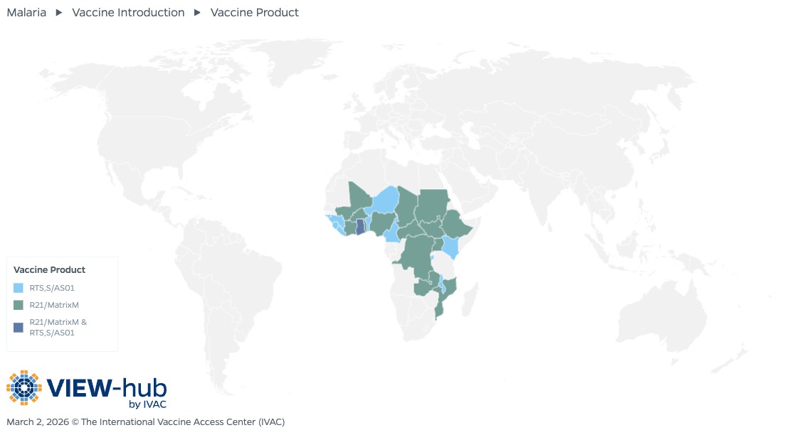 VIEW-hub map of malaria vaccine products