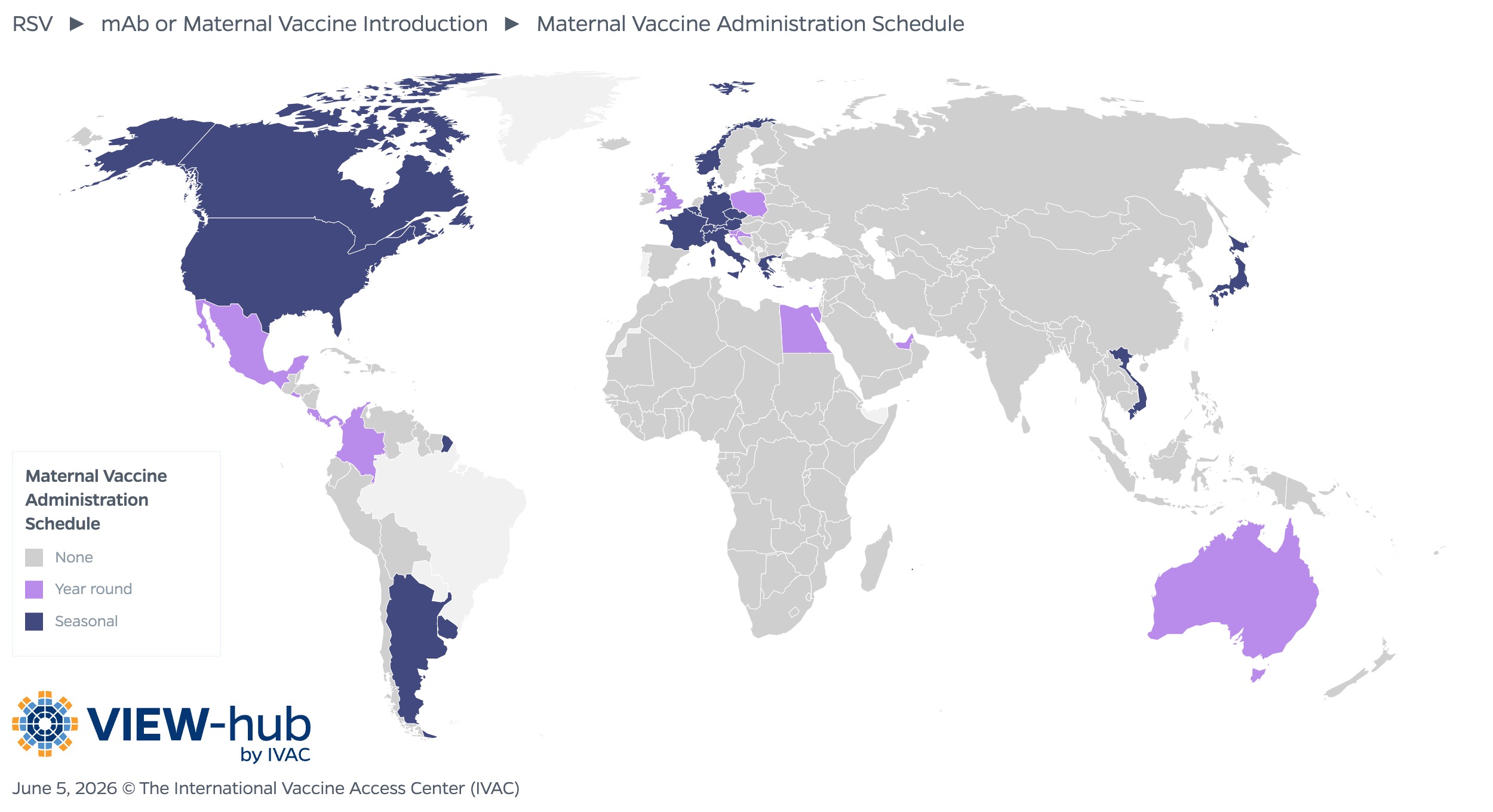 VIEW-hub map of RSV maternal vaccine administration schedule