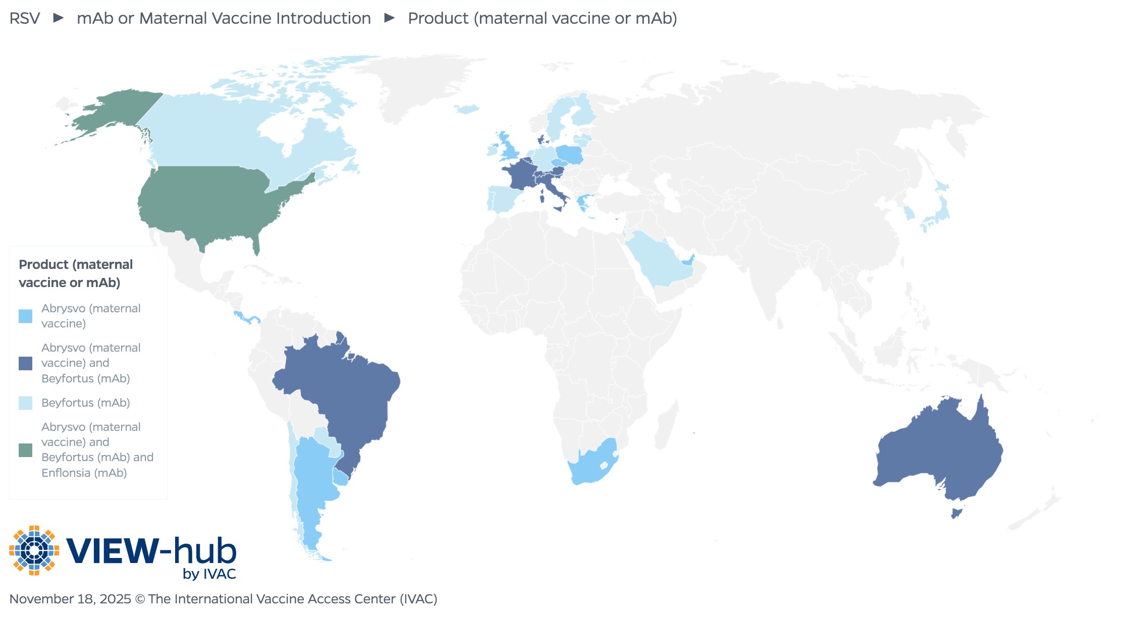 VIEW-hub map of RSV product introduction