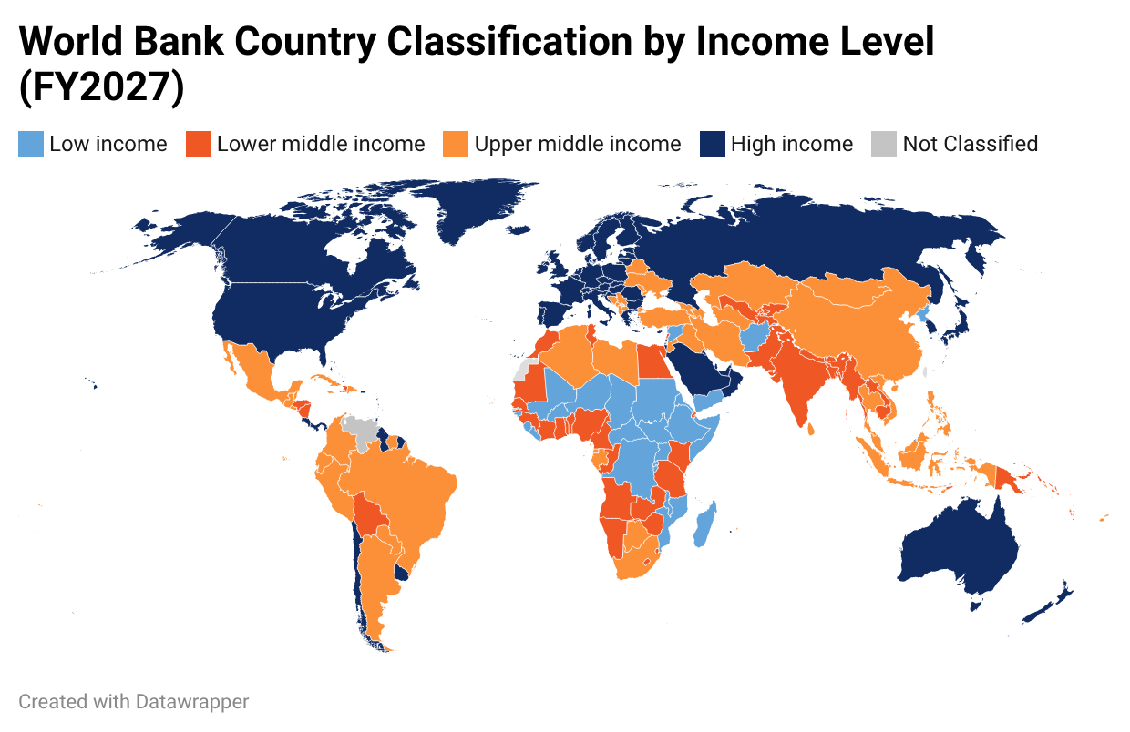 Map of the world showing country income levels